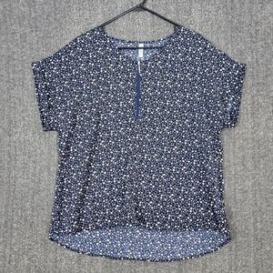 VIIShow Tunic Top Womens 2XL Blue Ditsy Floral Short Sleeve Blouse